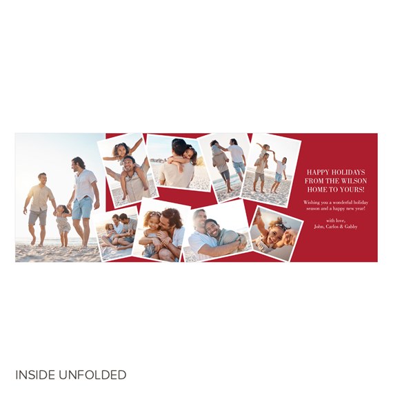 collage of photo placeholders on red background, holiday card design