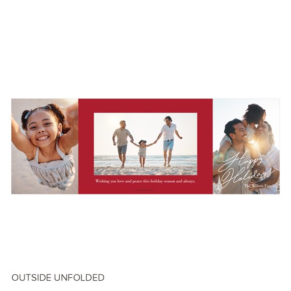 holiday card with photo placeholders and text
