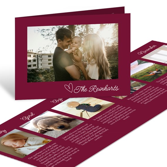 tri-fold christmas card with photo placeholders and text