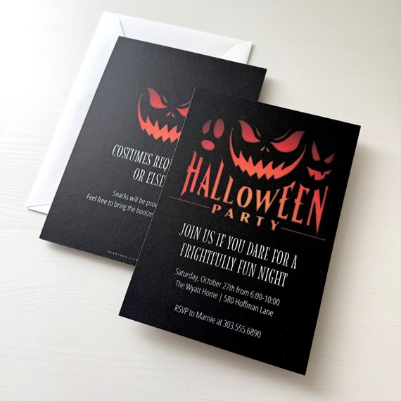 Halloween invitation with spooky pumpkin designs