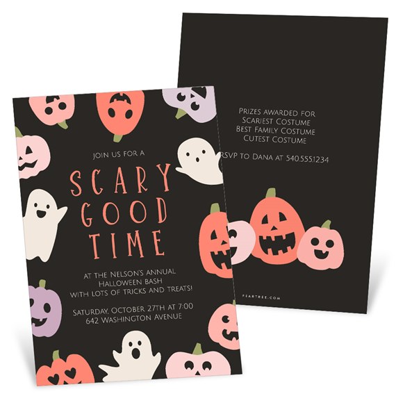 Halloween party invitation with pumpkins and ghosts
