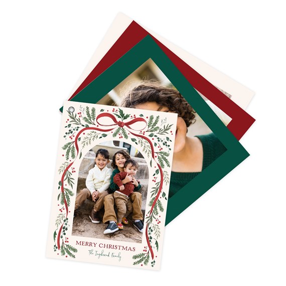 Christmas card with botanical design and photo area