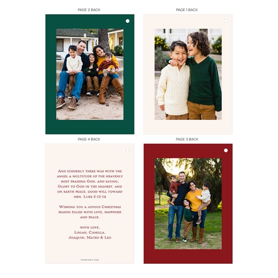 Christmas card with photo placeholders and botanical bow design