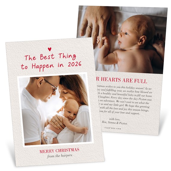 Christmas card with photo area and red text