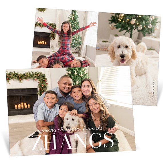 holiday card with photo placeholders and text