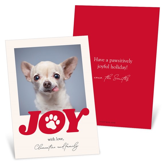 Christmas card with dog photo area and red text