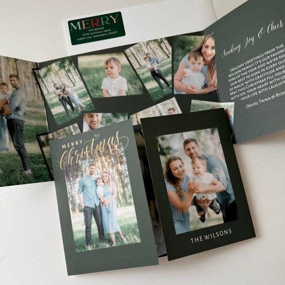 Christmas card with photo placeholders and festive text