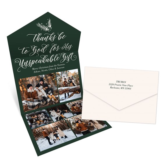 Christmas card with photo placeholders and envelope