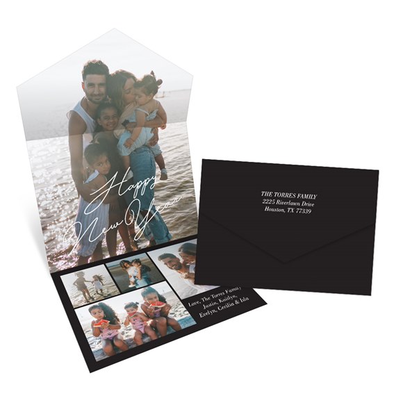 New Year card with photo area and text placeholder