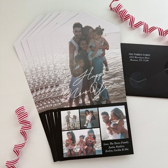 New Year card with photo collage and handwritten text