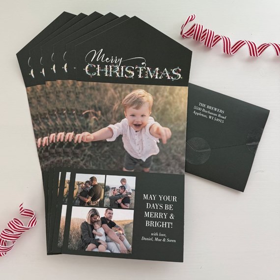 Christmas card with photo placeholders and decorative text