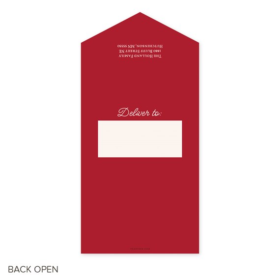 red card with address area and text