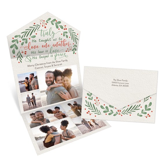 Christmas card with photo placeholders and floral design