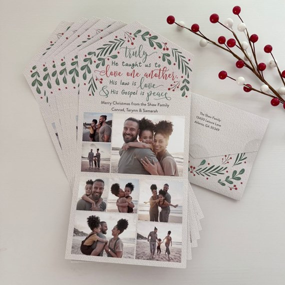 Christmas card with photo collage area and decorative border
