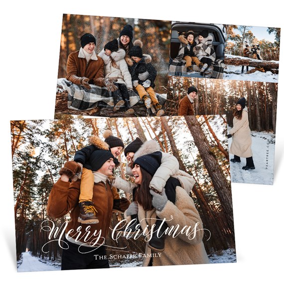 collage of family winter photos, merry christmas text