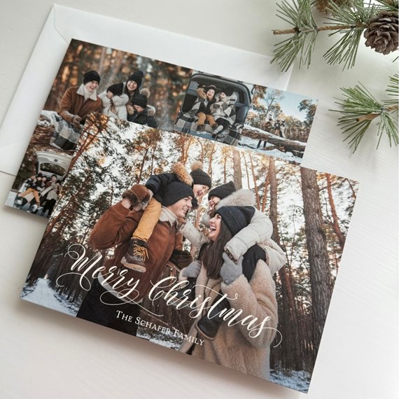 Christmas card with photo area and script text