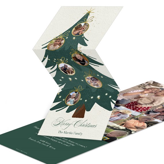 zigzag christmas card with tree design and photo placeholders