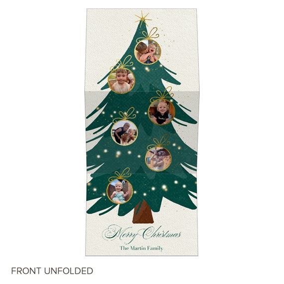Christmas card with tree design and photo placeholders