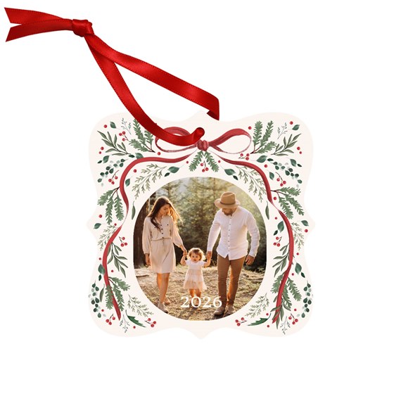 botanical ornament with photo placeholder and year 2026