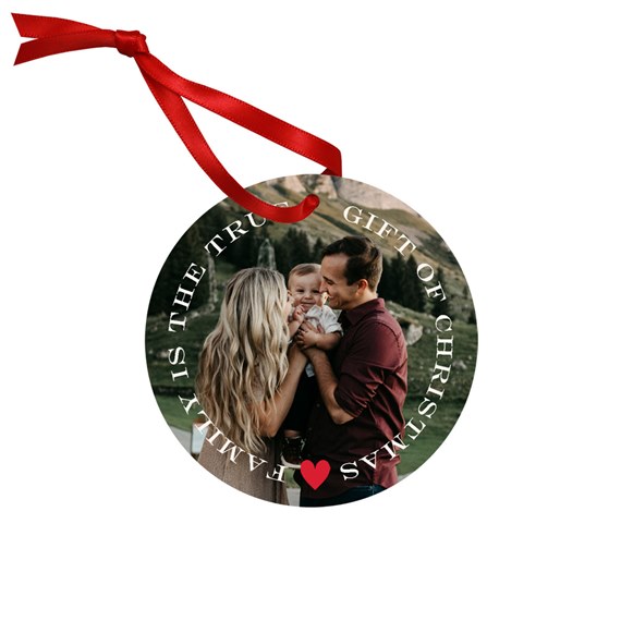 round metal ornament with photo placeholder and text