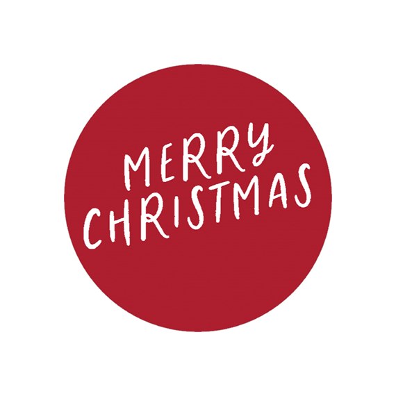 red round seal with merry christmas text