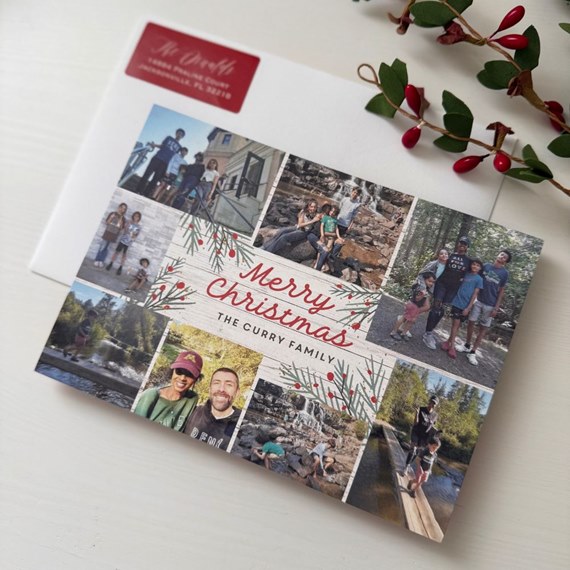Christmas card with photo placeholders and festive design