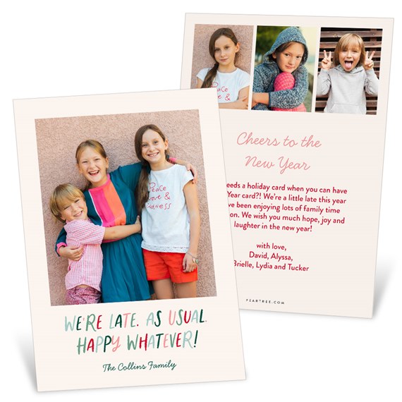 holiday card design with photo placeholders and text