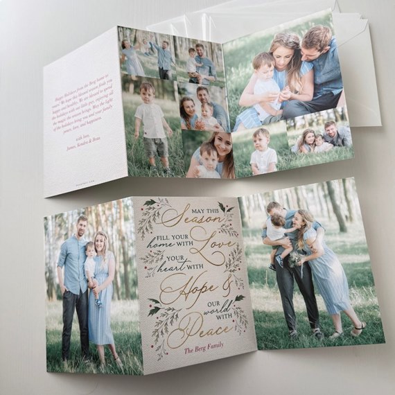 Christmas card with photo area and floral design