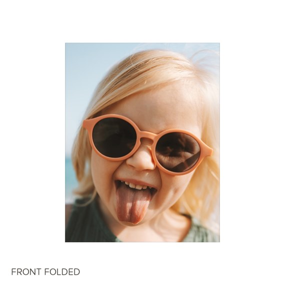 photo placeholder with round sunglasses frame and text area