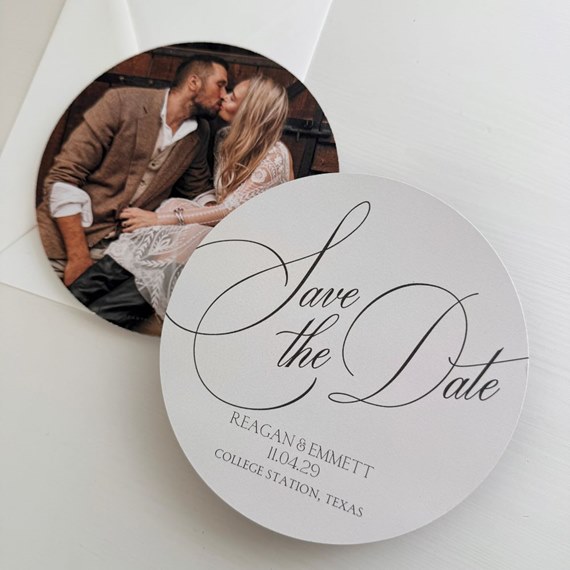save the date card with circular photo area