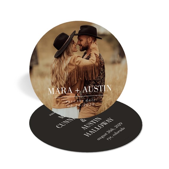 round save the date card with photo area and customizable text
