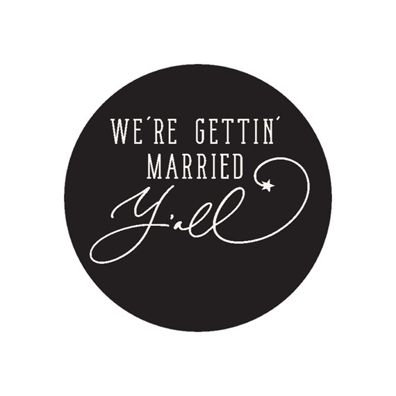 round black envelope seal with wedding text