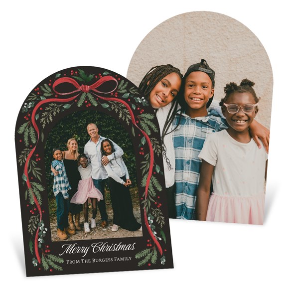 botanical arch Christmas card with photo area