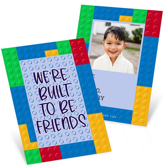 colorful building block themed valentines with photo area