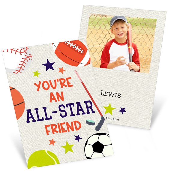 Valentine's card with sports motifs and photo area