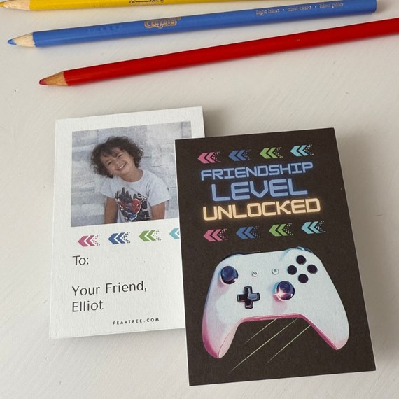 greeting card with photo area and gaming theme