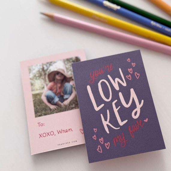 two classroom valentines cards with photo area and text