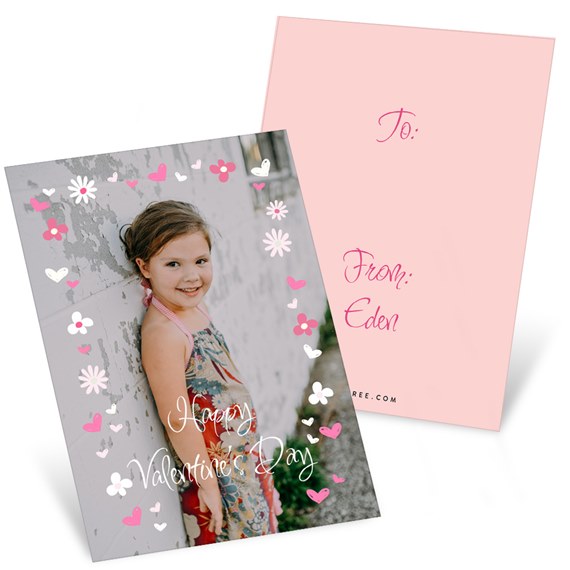 Valentine's Day card with photo placeholder and floral border