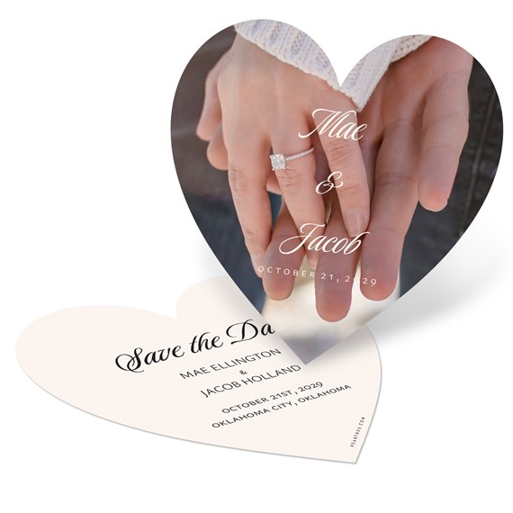 heart-shaped save the date card with photo placeholder
