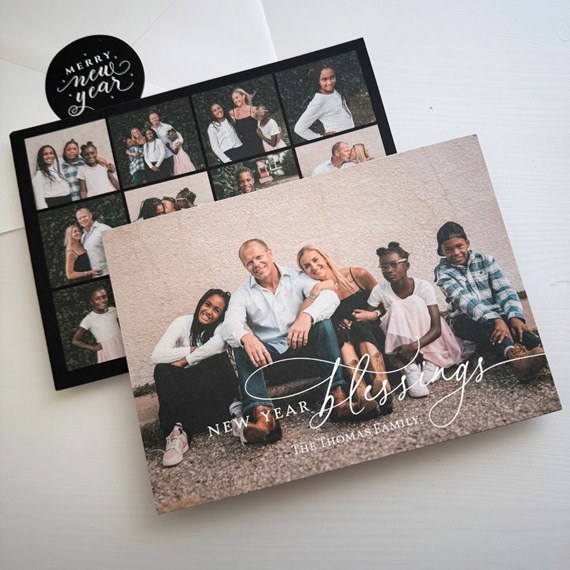 New Year card with family photo and text area