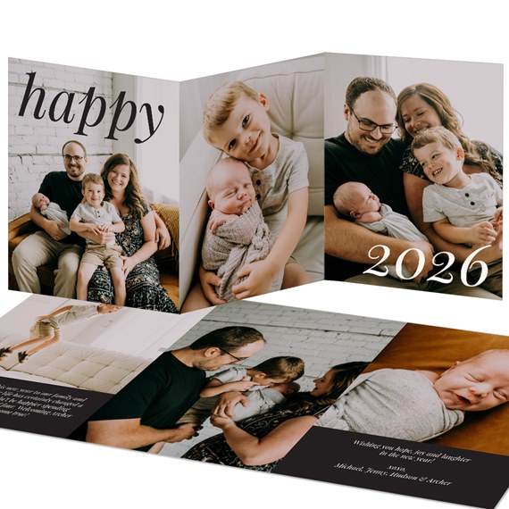 New Year card with photo areas and text