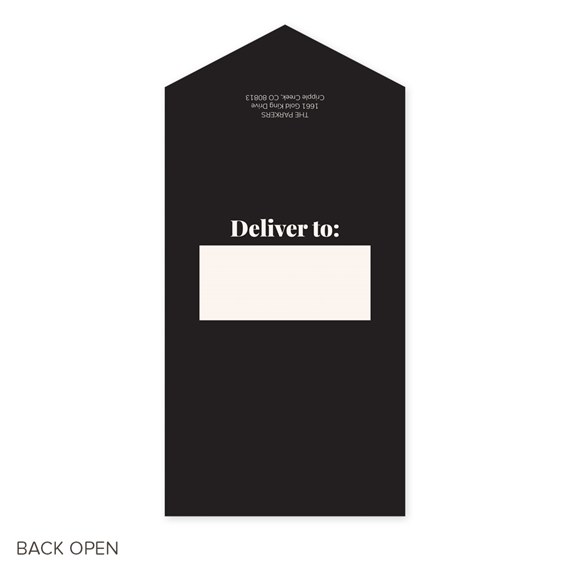 black card with white text area for address