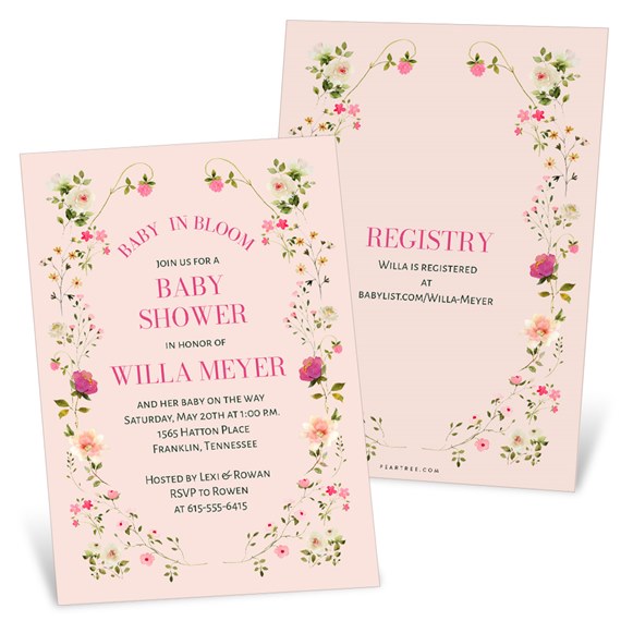 floral baby shower invitations with pink and green designs