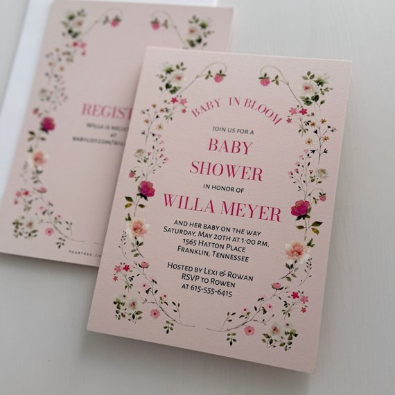floral baby shower invitation with photo area