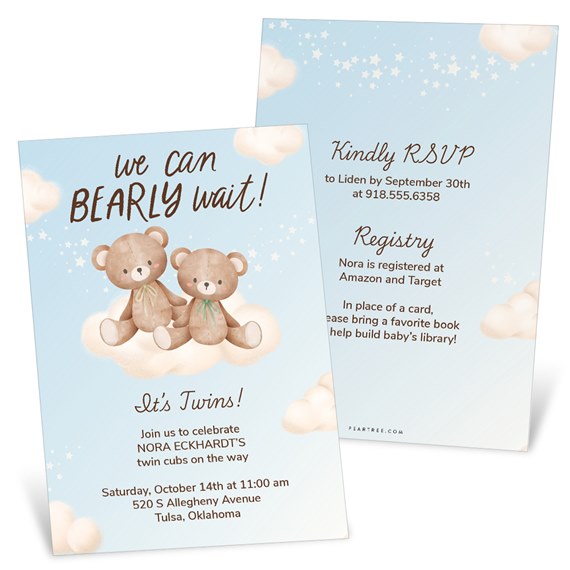 baby shower invitations with teddy bears and clouds