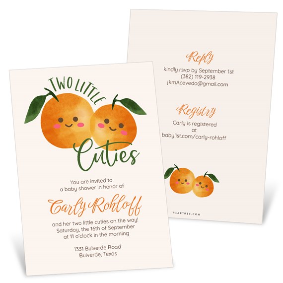 baby shower invitation with orange illustrations and text