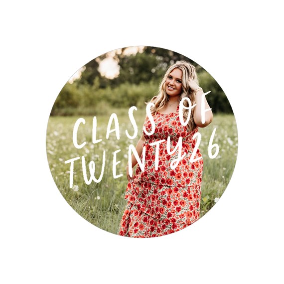 circular graduation sticker with floral design and customizable text area