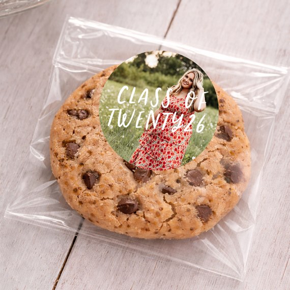 sticker on cookie with text and photo area