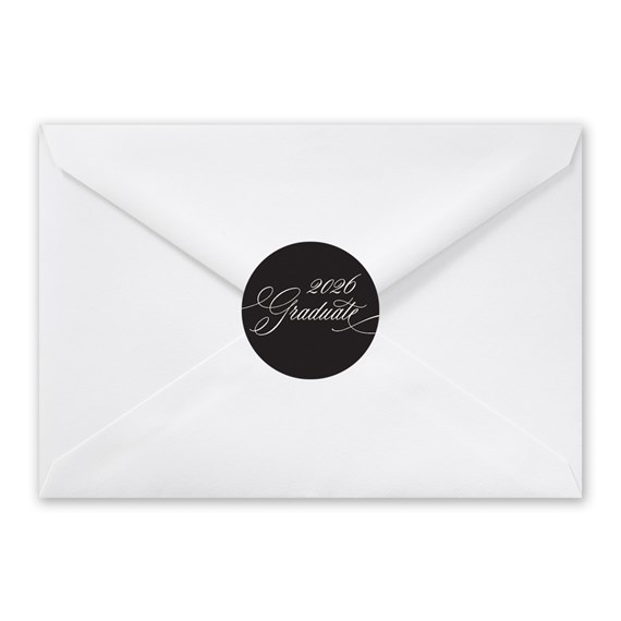 white envelope with black seal and text