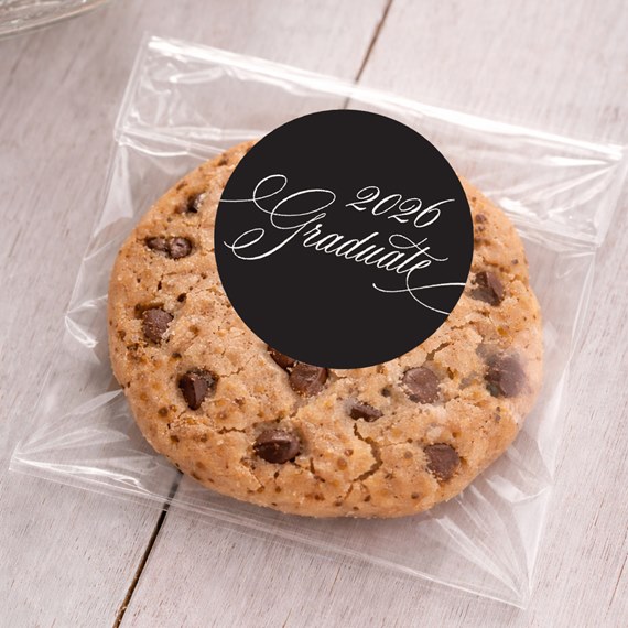 cookie in clear bag with black graduate sticker